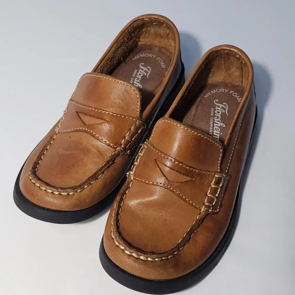 Florsheim Kids Penny Loafers Brown Leather Memory Foam Slip On Shoes Size 13 M